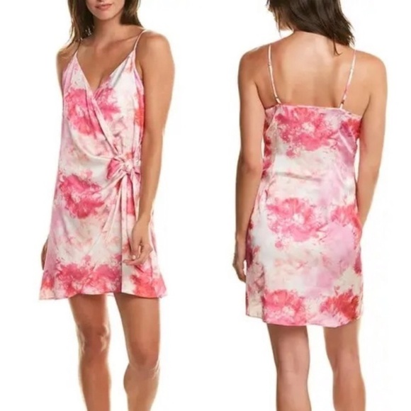 Madison Marcus Dresses & Skirts - Madison Marcus Pink Tie Dye Silky Tie Up Mini Dress Sz S